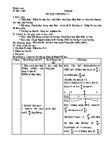 Giáo án Giải tích 12 (Nâng cao) - Bài: Ôn tập chương I