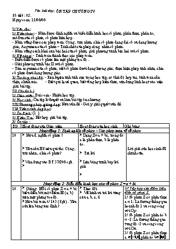 Giáo án Giải tích 12 (Nâng cao) - Bài: Ôn tập chương IV