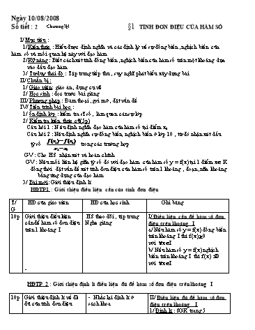 Giáo án Giải tích 12 (Nâng cao) - Chương I, Bài 1: Tính đơn điệu của hàm số