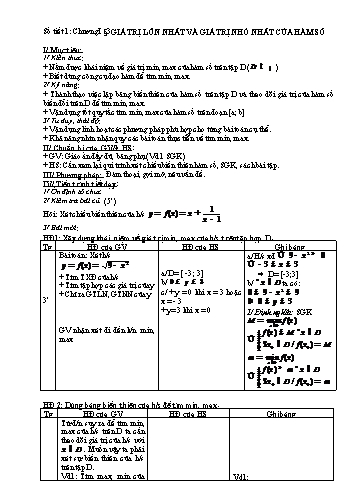 Giáo án Giải tích 12 (Nâng cao) - Chương I, Bài 3: Giá trị lớn nhất và giá trị nhỏ nhất của hàm số