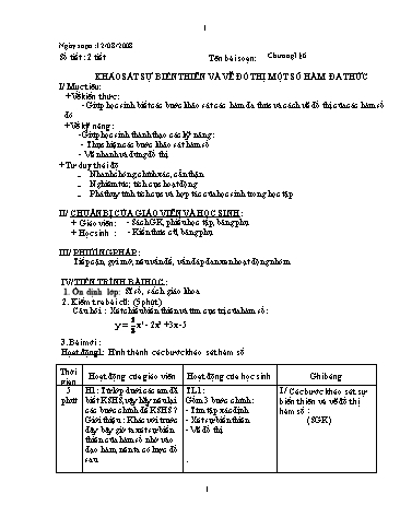 Giáo án Giải tích 12 (Nâng cao) - Chương I, Bài 6: Khảo sát sự biến thiên và vẽ đồ thị một số hàm đa thức