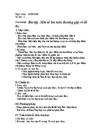 Giáo án Giải tích 12 (Nâng cao) - Chương I, Bài học: Bài tập một số bài toán thường gặp về đồ thị