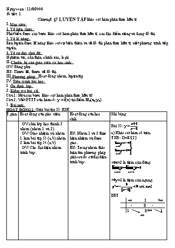 Giáo án Giải tích 12 (Nâng cao) - Chương I, Bài: Luyện tập khảo sát hàm phân thức hữu tỉ