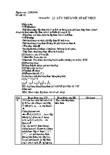Giáo án Giải tích 12 (Nâng cao) - Chương II, Bài 2: Lũy thừa với số mũ thực