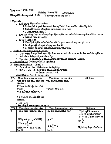 Giáo án Giải tích 12 (Nâng cao) - Chương II, Bài 3: Logarit
