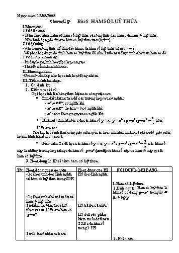 Giáo án Giải tích 12 (Nâng cao) - Chương II, Bài 6: Hàm số luỹ thừa