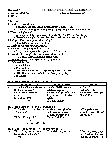 Giáo án Giải tích 12 (Nâng cao) - Chương II, Bài 7: Phương trình mũ và logarit