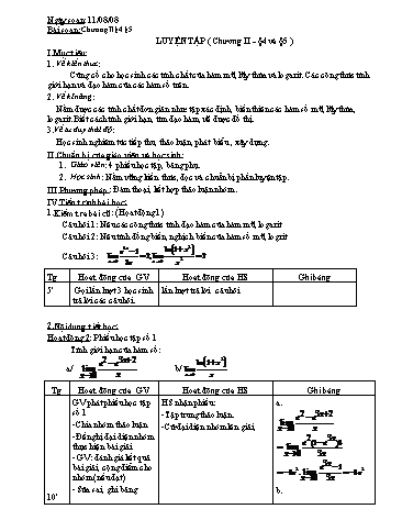 Giáo án Giải tích 12 (Nâng cao) - Chương II, Bài: Luyện tập (Bài 4+5)