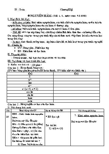 Giáo án Giải tích 12 (Nâng cao) - Chương III, Bài 1: Nguyên hàm