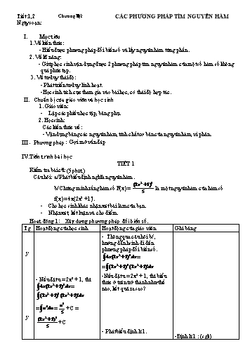 Giáo án Giải tích 12 (Nâng cao) - Chương III, Bài 2: Các phương pháp tìm nguyên hàm