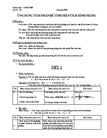 Giáo án Giải tích 12 (Nâng cao) - Chương III, Bài 5: Ứng dụng tích phân để tính diện tích hình phẳng