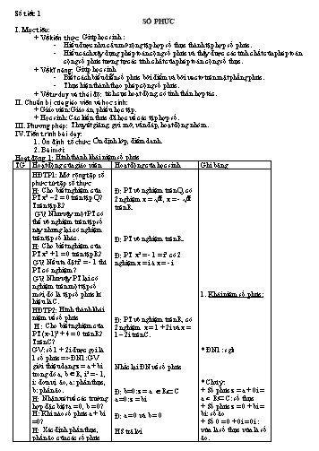 Giáo án Giải tích 12 (Nâng cao) - Chương IV, Bài 1: Số phức