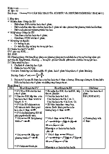 Giáo án Giải tích 12 (Nâng cao) - Chương IV, Bài 2: Căn bậc hai của số phức và phương trình bậc hai