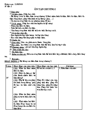Giáo án Hình học 12 (Nâng cao) - Bài: Ôn tập chương I