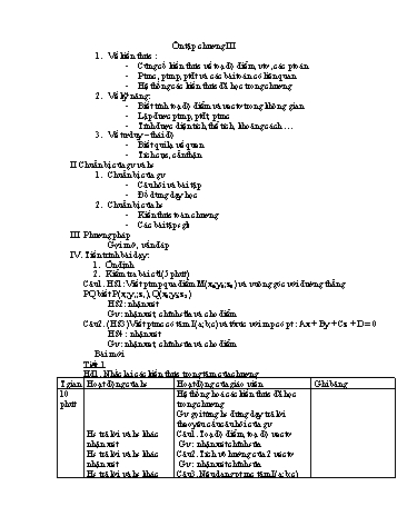 Giáo án Hình học 12 (Nâng cao) - Bài: Ôn tập chương III