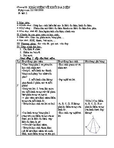 Giáo án Hình học 12 (Nâng cao) - Chương I, Bài 1: Khái niệm về khối đa diện