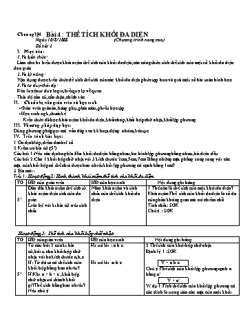 Giáo án Hình học 12 (Nâng cao) - Chương I, Bài 4: Thể tích khối đa diện