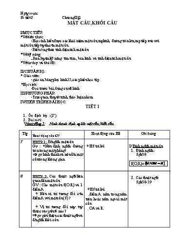 Giáo án Hình học 12 (Nâng cao) - Chương II, Bài 1: Mặt cầu, khối cầu