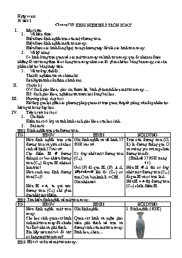 Giáo án Hình học 12 (Nâng cao) - Chương II, Bài 2: Khái niệm mặt tròn xoay