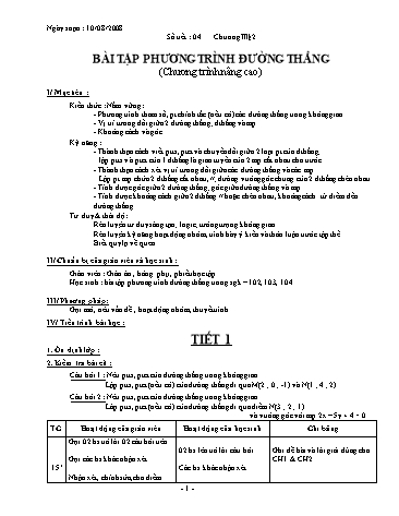 Giáo án Hình học 12 (Nâng cao) - Chương III, Bài học: Bài tập phương trình đường thẳng