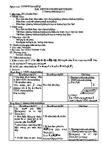 Giáo án Hình học 12 (Nâng cao) - Tiết 1, Bài: Phương trình mặt phẳng