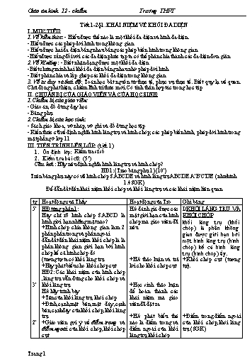 Giáo án Hình học 12 - Tiết 1+2, Bài 1: Khái niệm về khối đa diện