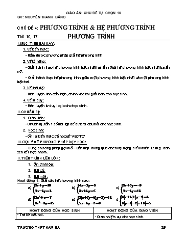 Giáo án Tự chọn môn Toán 10 - Chủ đề 4, Tiết 16+17: Phương trình - Nguyễn Thanh Bằng