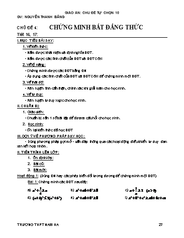Giáo án Tự chọn môn Toán 10 - Tiết 16+17, Chủ đề 4: Chứng minh bất đẳng thức - Nguyễn Thanh Bằng