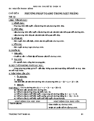 Giáo án Tự chọn môn Toán 10 - Tiết 32, Chủ đề 9: Phương pháp tọa độ trong mặt phẳng - Nguyễn Thanh Bằng