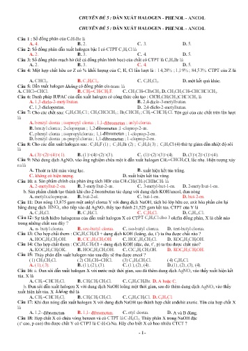 Tài liệu Ôn tập kiến thức Hóa học 12 - Chuyên đề 5: Dẫn xuất halogen. Phenol. Ancol