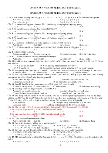 Tài liệu Ôn tập kiến thức Hóa học 12 - Chuyên đề 6: Anđehit. Xeton. Axit cacboxylic