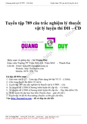 Tuyển tập 789 câu trắc nghiệm lý thuyết môn Vật lý - Lê Trọng Duy